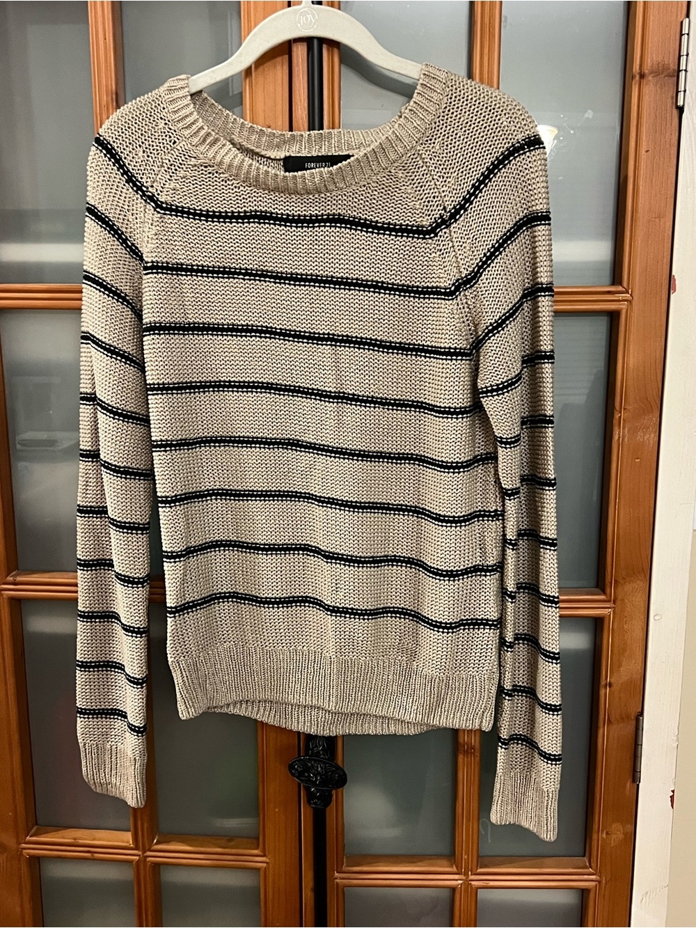 Forever 21 Beige Crewneck Sweater with Black Stripes